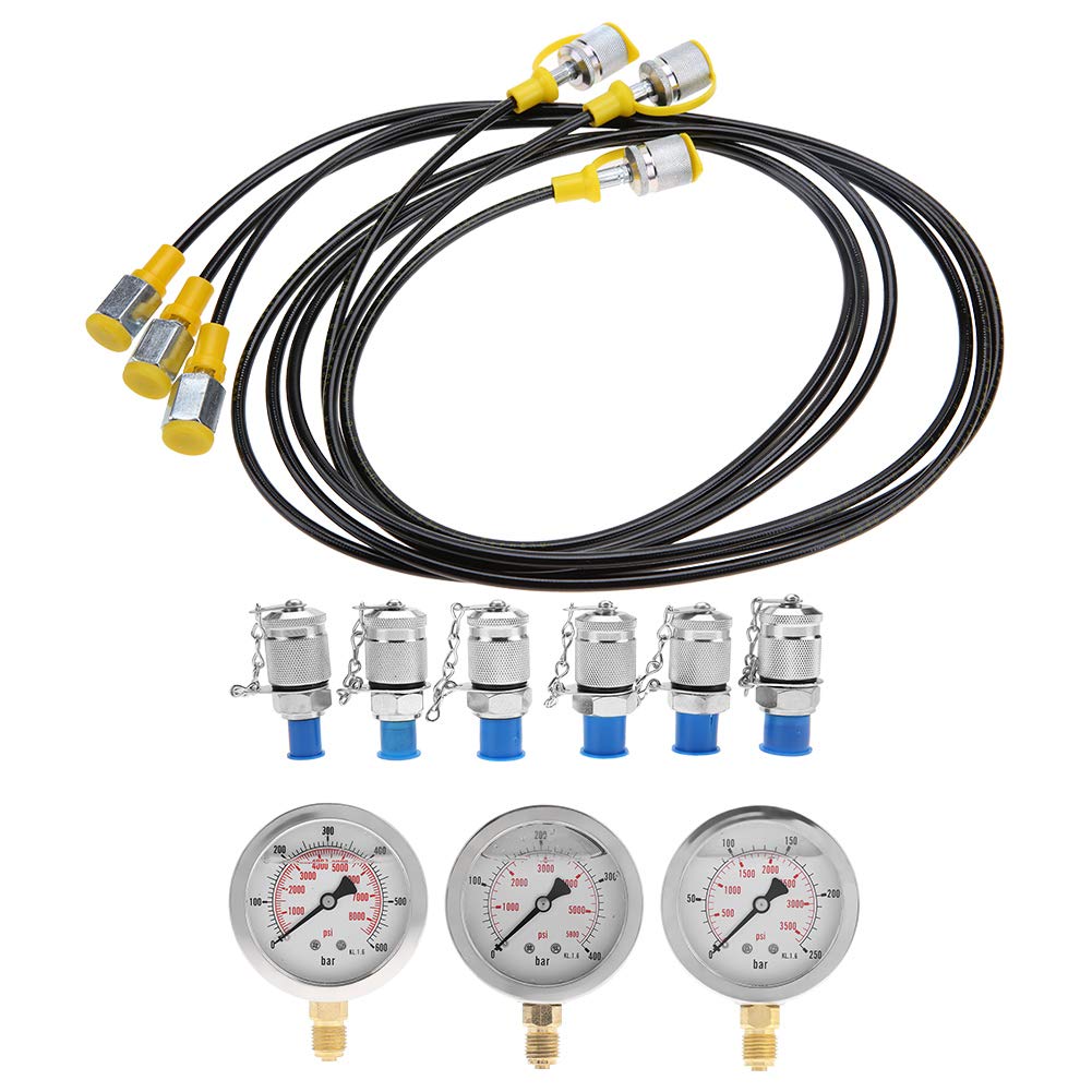Hydraulikdruckmanometer-Kit, Hydraulikdruckprüfsatz mit 6 Kupplungen und 3 Gauge Kupplungen Langlebi