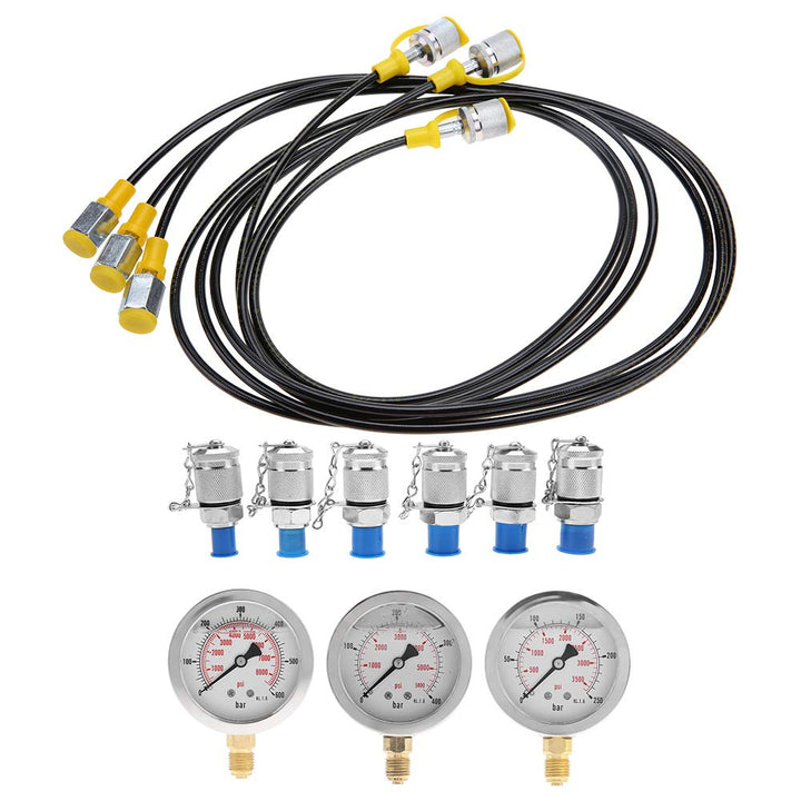 Hydraulikdruckmanometer-Kit, Hydraulikdruckprüfsatz mit 6 Kupplungen und 3 Gauge Kupplungen Langlebi