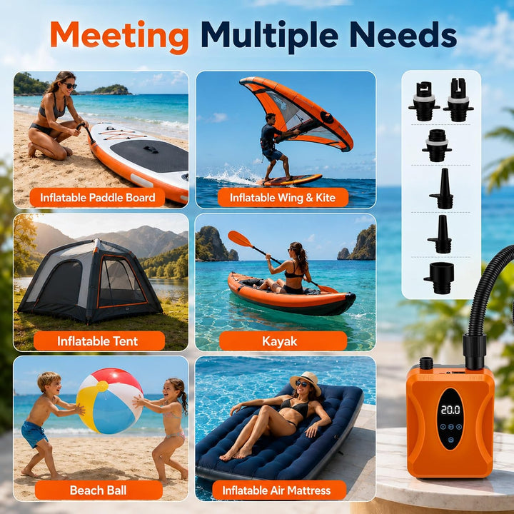 SUP Pumpe Elektrisch Wiederaufladbar 20 PSI, Akku Paddle Board Pumpe mit Auto Stopp und Digitalanzei