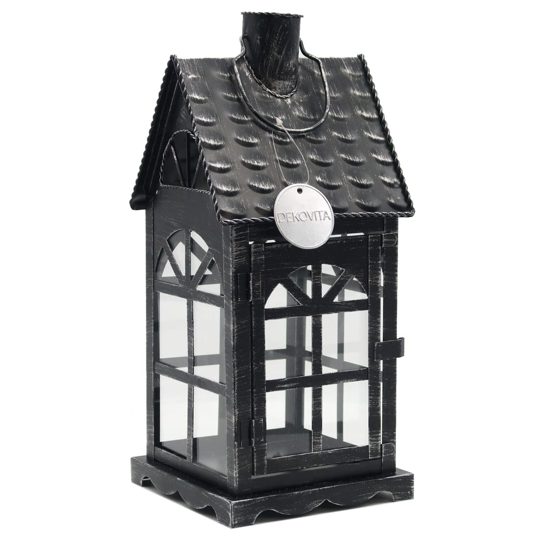 Dekovita 35cm Metall-Laterne Lichthaus - Gartenlaterne mit Glas-Scheiben - Windlicht Haus Deko-Later