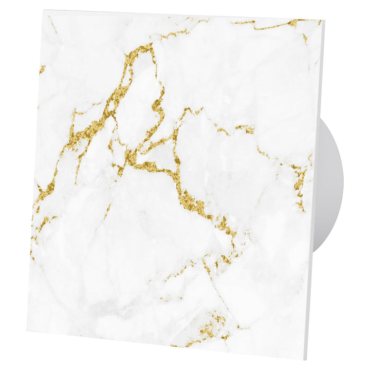 MKK Ø125 mm Wohnraumlüfter Rückstauklappe Echtglas Netzstecker und Schalter weiss-gold Marmor weiss-