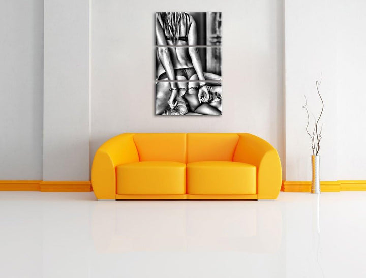 Pixxprint Monocrome, Sexy Back 3-Teiler Leinwandbild 120x80 Bild auf Leinwand