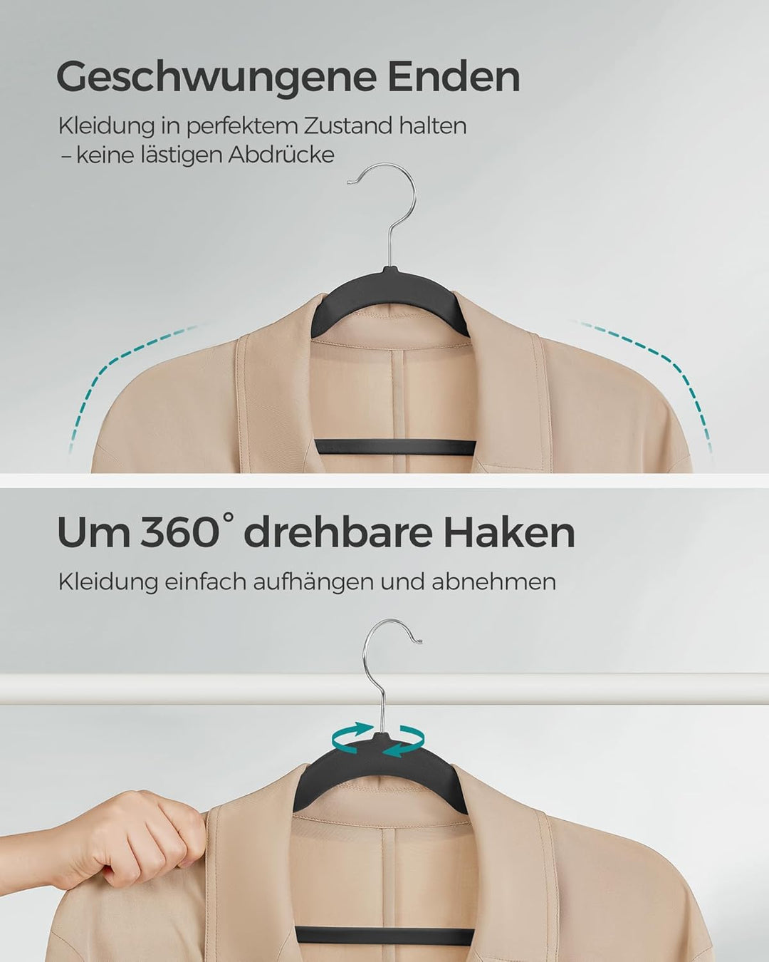 SONGMICS Samt-Kleiderbügel, 50 Stück, Kleiderbügel für Kleidung, rutschfest, mit Schulterkerben, Hos