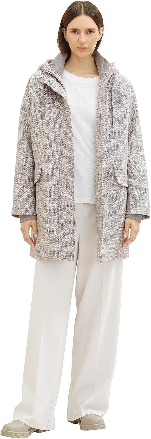TOM TAILOR Damen Mantel mit Kapuze M 30285 - Grey Structure, M 30285 - Grey Structure