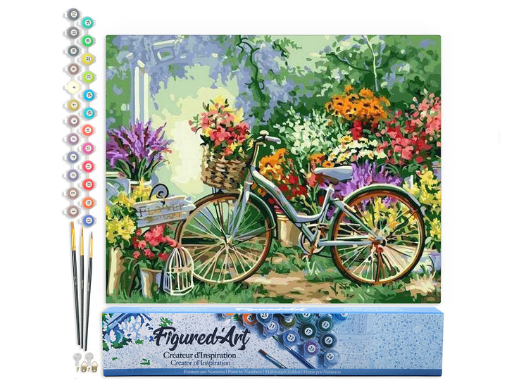 Figured'Art Malen Nach Zahlen Erwachsene Blumen und Fahrräder - Paint by Numbers Basteln DIY Bastels