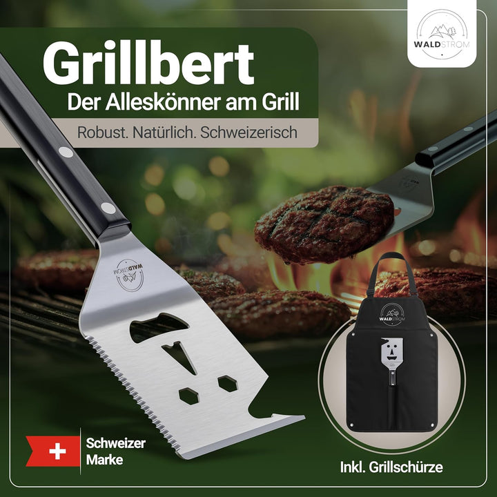 6-in-1 Grillspachtel Multitool I Grill Zubehör Set mit inklusive Grillschürze - ideales BBQ Geschenk
