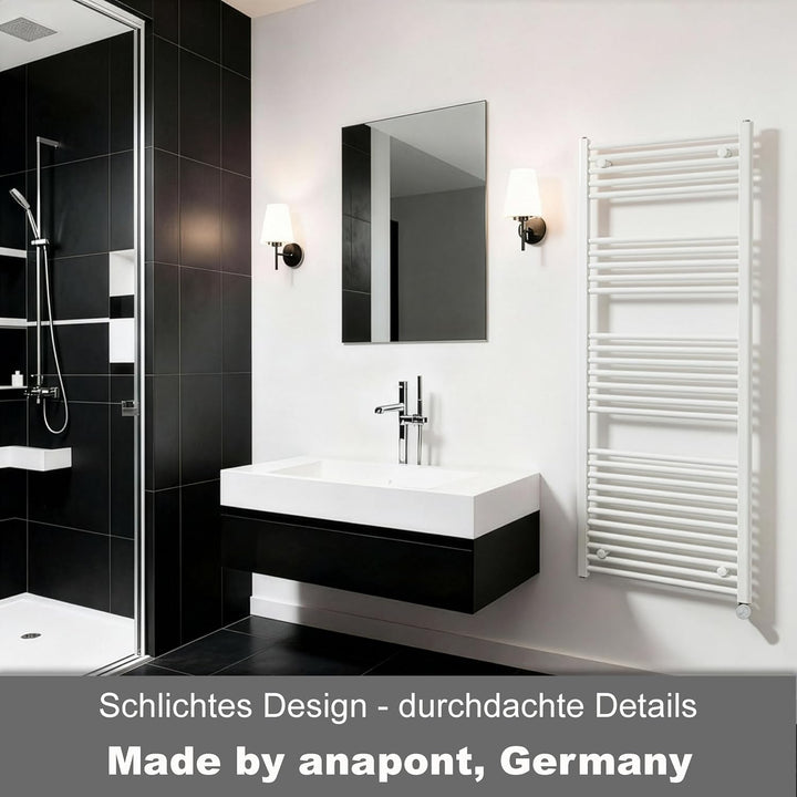 anapont WiFi und Bluetooth elektrischer Badheizkörper 1475x600 - weiss gerade - Handtuchheizkörper -