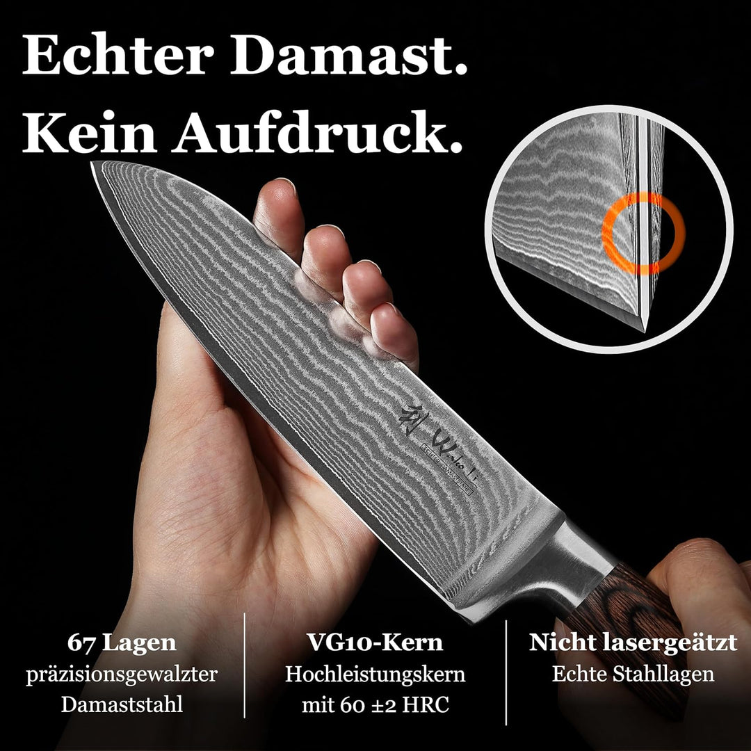 Wakoli EDIB Damastmesser Santoku Messer 17cm Klinge extrem scharf aus 67 Lagen I Damast Küchenmesser