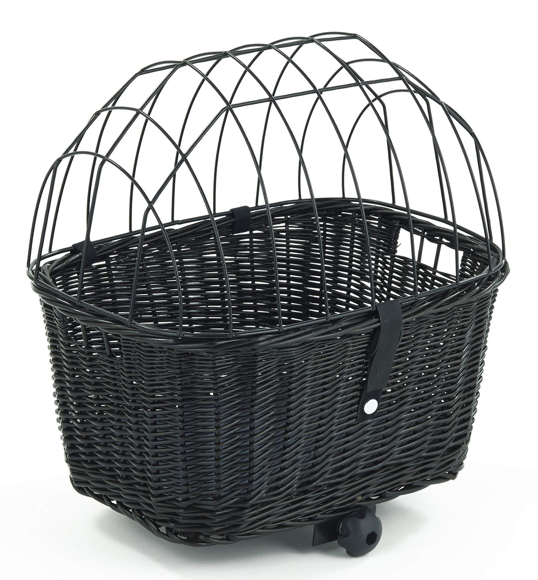 Tigana - Hundefahrradkorb für Gepäckträger aus Weide mit Gitter 44 x 34 cm Eckig Schwarz (S-S) (ohne