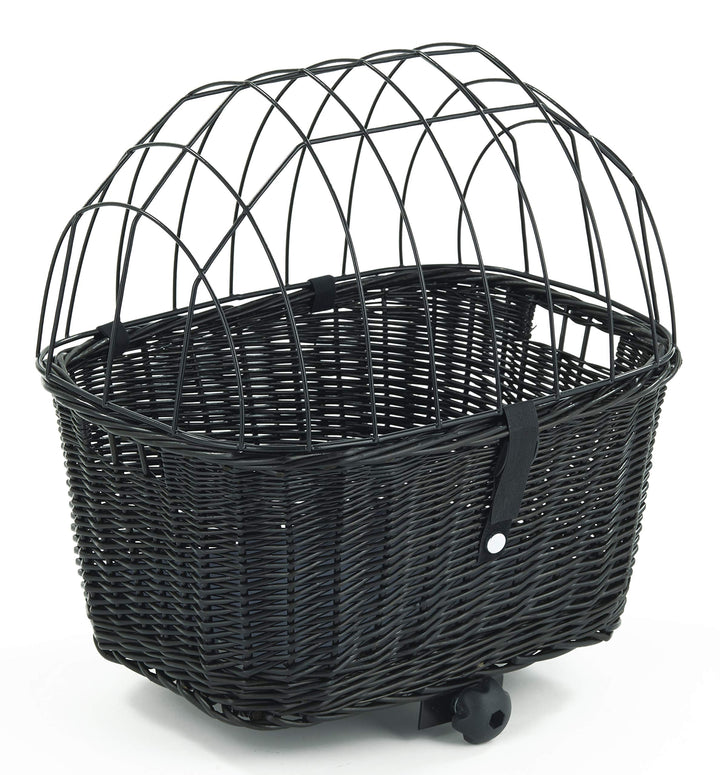 Tigana - Hundefahrradkorb für Gepäckträger aus Weide mit Gitter 44 x 34 cm Eckig Schwarz (S-S) (ohne