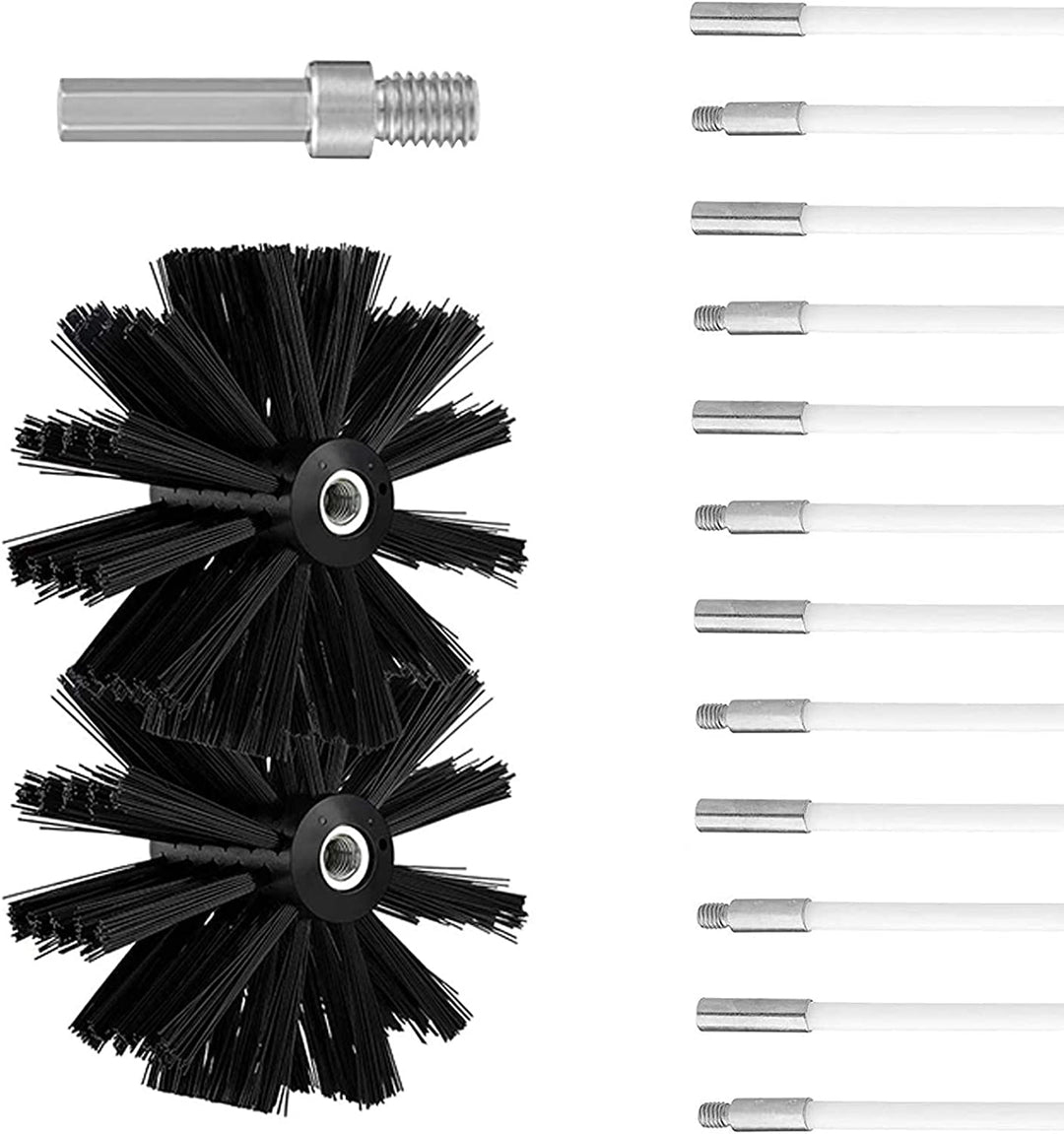Kaminbürste Stange Set, Durchmesser 150mm, Kaminbürste enthält 12 Flexible Stangen 410mm und 2 Bürst