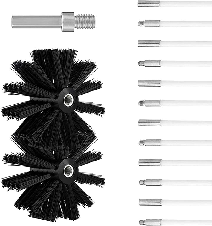 Kaminbürste Stange Set, Durchmesser 150mm, Kaminbürste enthält 12 Flexible Stangen 410mm und 2 Bürst