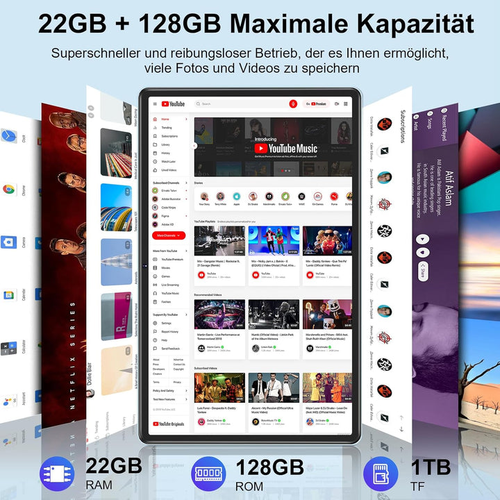 ZIOVO Android 14 Tablet, 10 Zoll, 22 GB RAM + 128 GB ROM (1 TB TF), Widevine L1/Octa-Core/2,0 GHz/5G