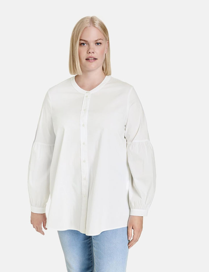 Samoon Damen Bluse mit Ballonärmeln Ballonärmel, Langarm, Manschetten unifarben 42 Weiss, 42 Weiss
