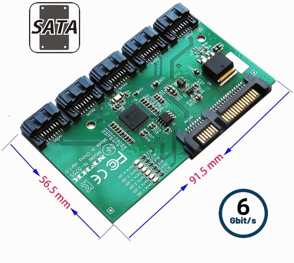 NFHK SATA 3.0 6Gbps 1 bis 5 Splitter Ports HUB Adapter Konverter PM Multiplier Port Selector JMB575