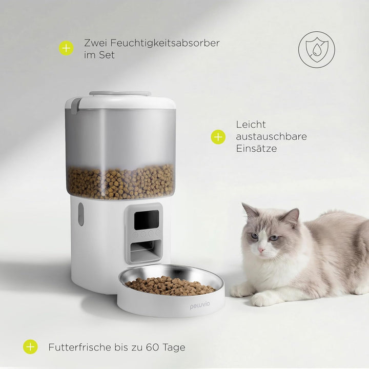 Crispy Futterautomat Katze mit Timer, ohne App, Katzenfutterautomat für Trockenfutter, LCD Display,