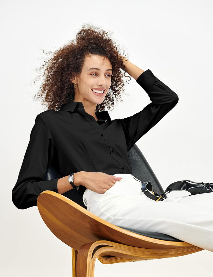 Tapata Damen Button Down Shirts Klassisch Fit Lange Ärmel Blusen Stretch Tops für Arbeit Business Ca