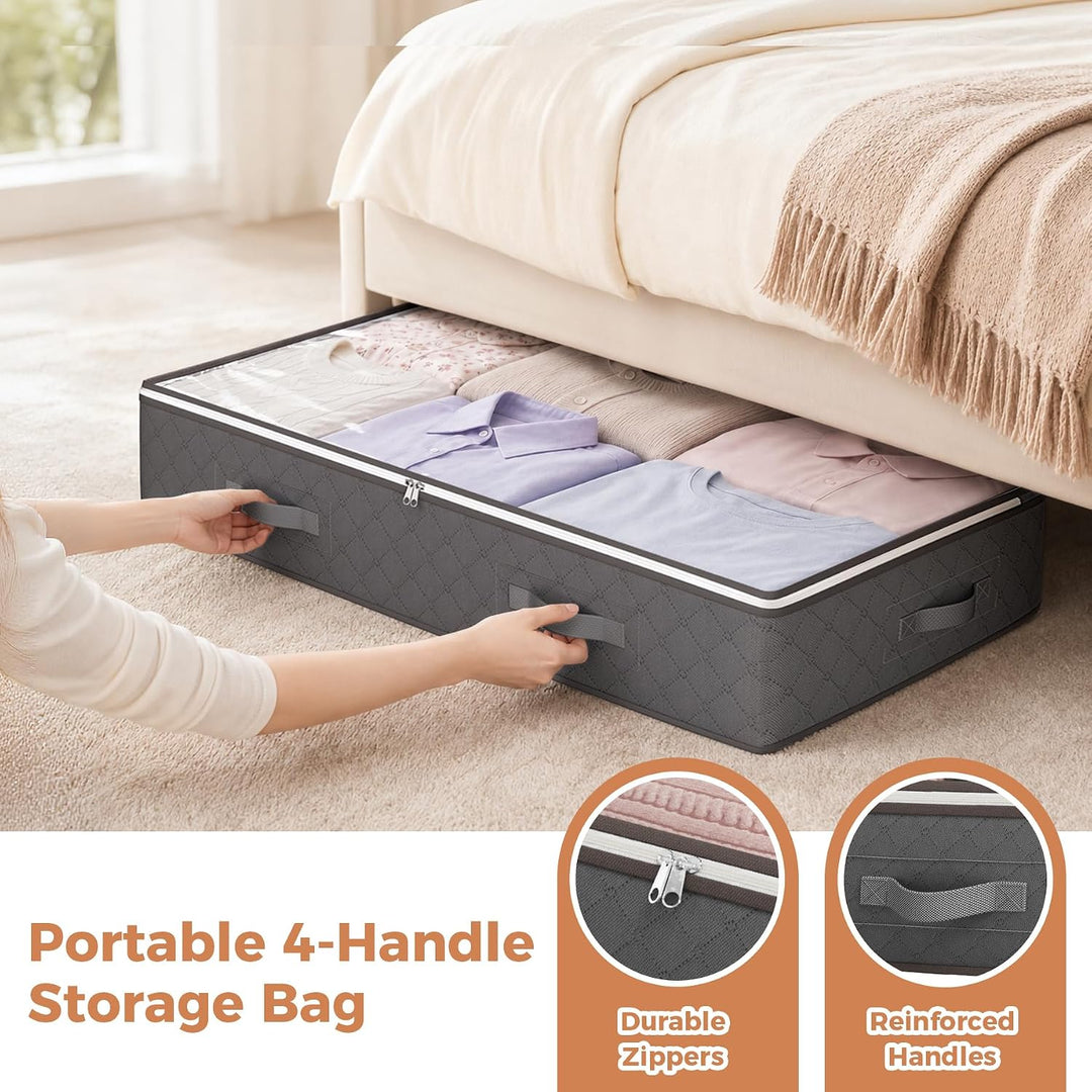 Budding Joy 6 Stück 90L Unterbettkommode, Aufbewahrungsbox mit Deckel Faltbare Unterbett Aufbewahrun