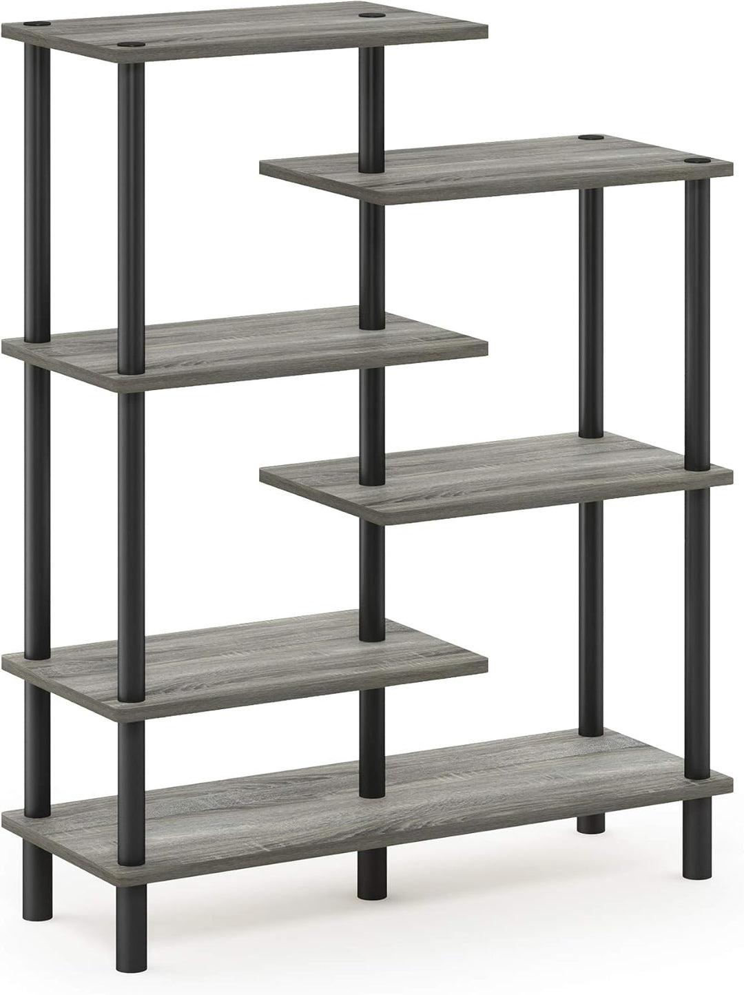 Furinno Akzent-Deko-Regal mit unterschiedlichen Ebenen, holz, Französische Eiche Grau/Schwarz, 29.49