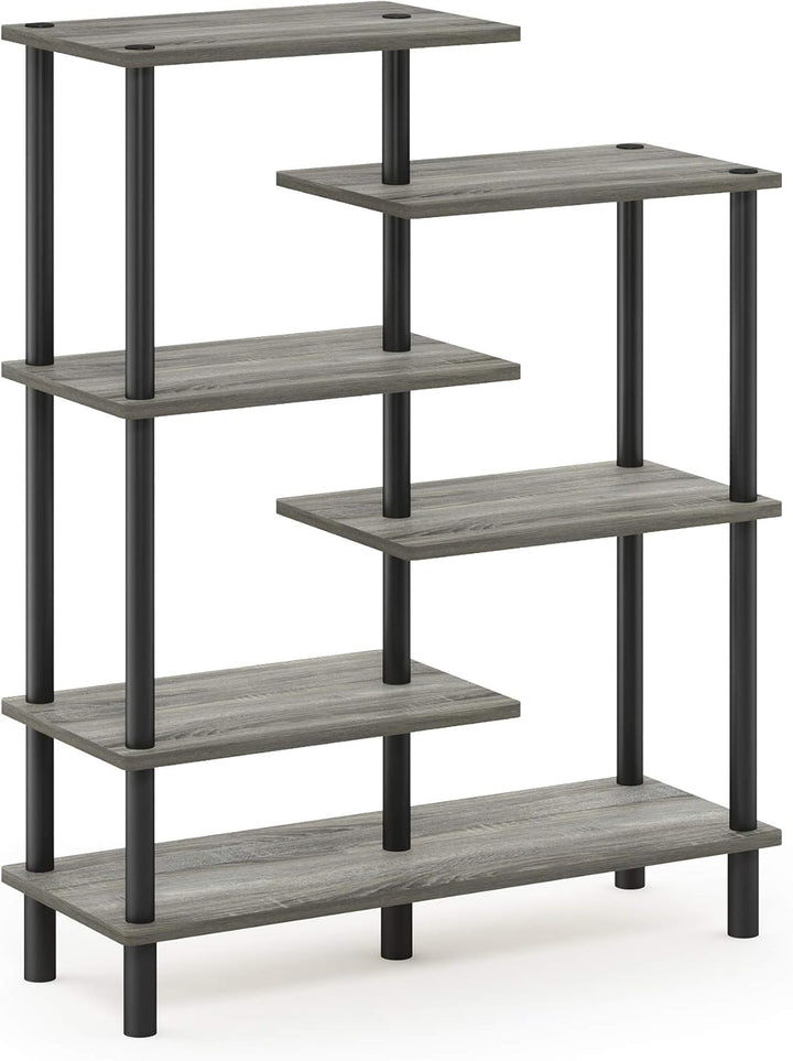 Furinno Akzent-Deko-Regal mit unterschiedlichen Ebenen, holz, Französische Eiche Grau/Schwarz, 29.49