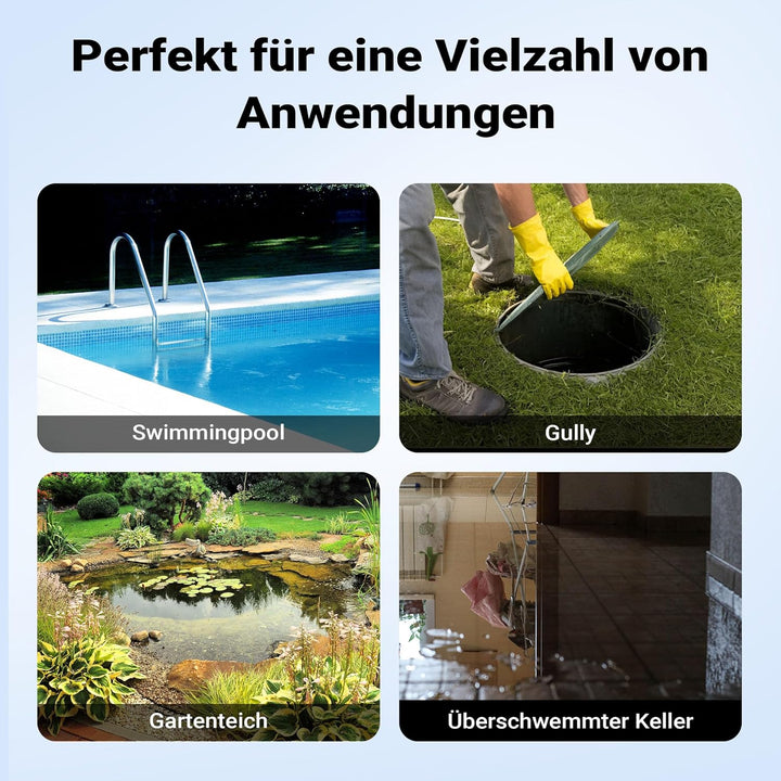 Wiltec Tauchpumpe mit Schwimmer 400 W, flachabsaugende Pumpe bis 1 mm, Tiefbrunnenpumpe 5 m Förderhö