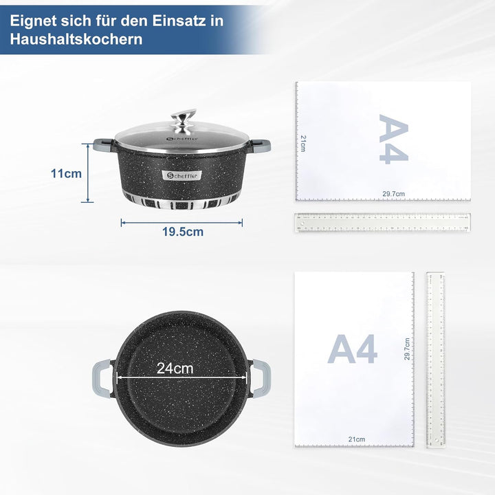 Scheffler Topf Induktions Kochtopf mit Deckel, Antihaftbeschichtung, 24cm/4,8L, für alle Herdarten,
