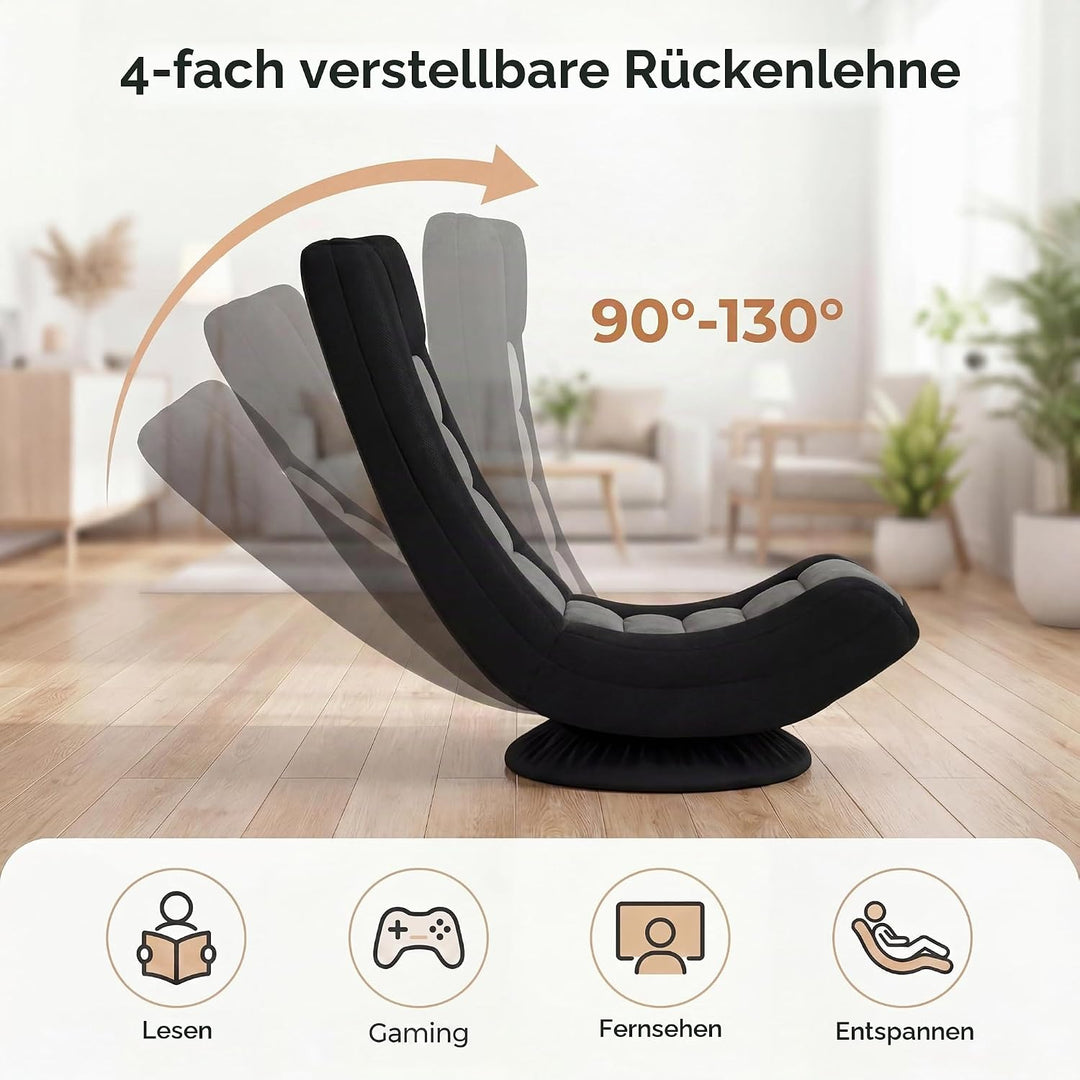 RELAX4LIFE Bodensessel Klappbar, Bodenstuhl mit 4-Fach Verstellbarer Rückenlehne, 360° drehbarem Soc