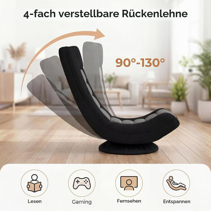 RELAX4LIFE Bodensessel Klappbar, Bodenstuhl mit 4-Fach Verstellbarer Rückenlehne, 360° drehbarem Soc