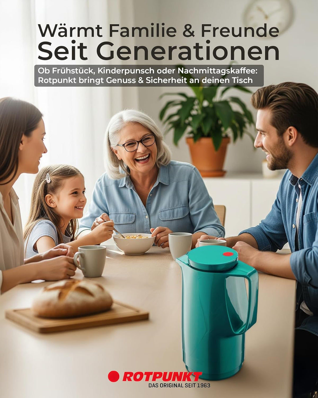ROTPUNKT Isolierkanne 1L - Premium Kaffekanne Made in Germany I Hält bis zu 24 Std heiss I Warmhalte