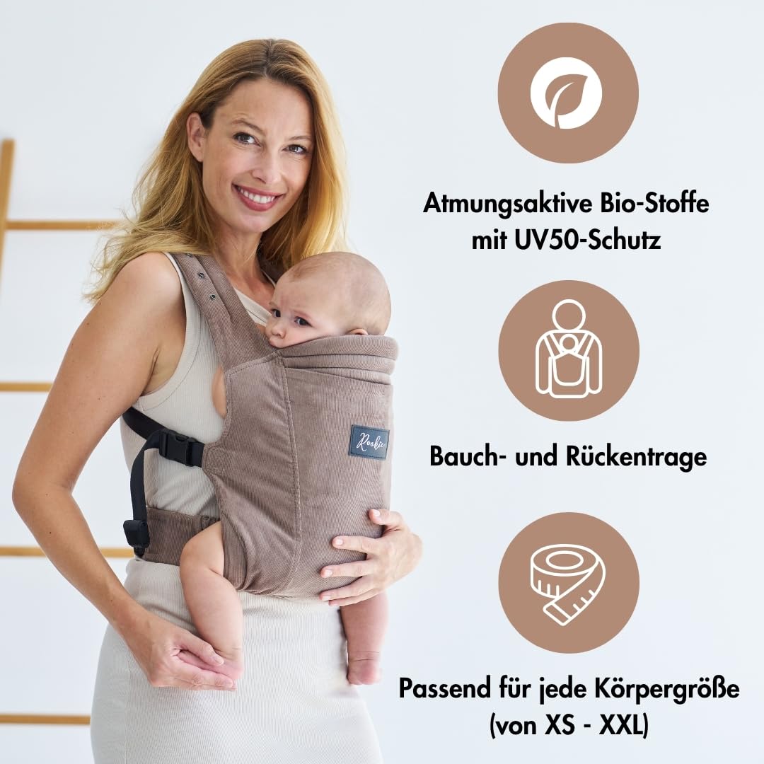 Rookie Babytrage ab Geburt - Ergonomisch, Bequem, Bio-Stoffe - Premium Elite Design - Baby Trage sch