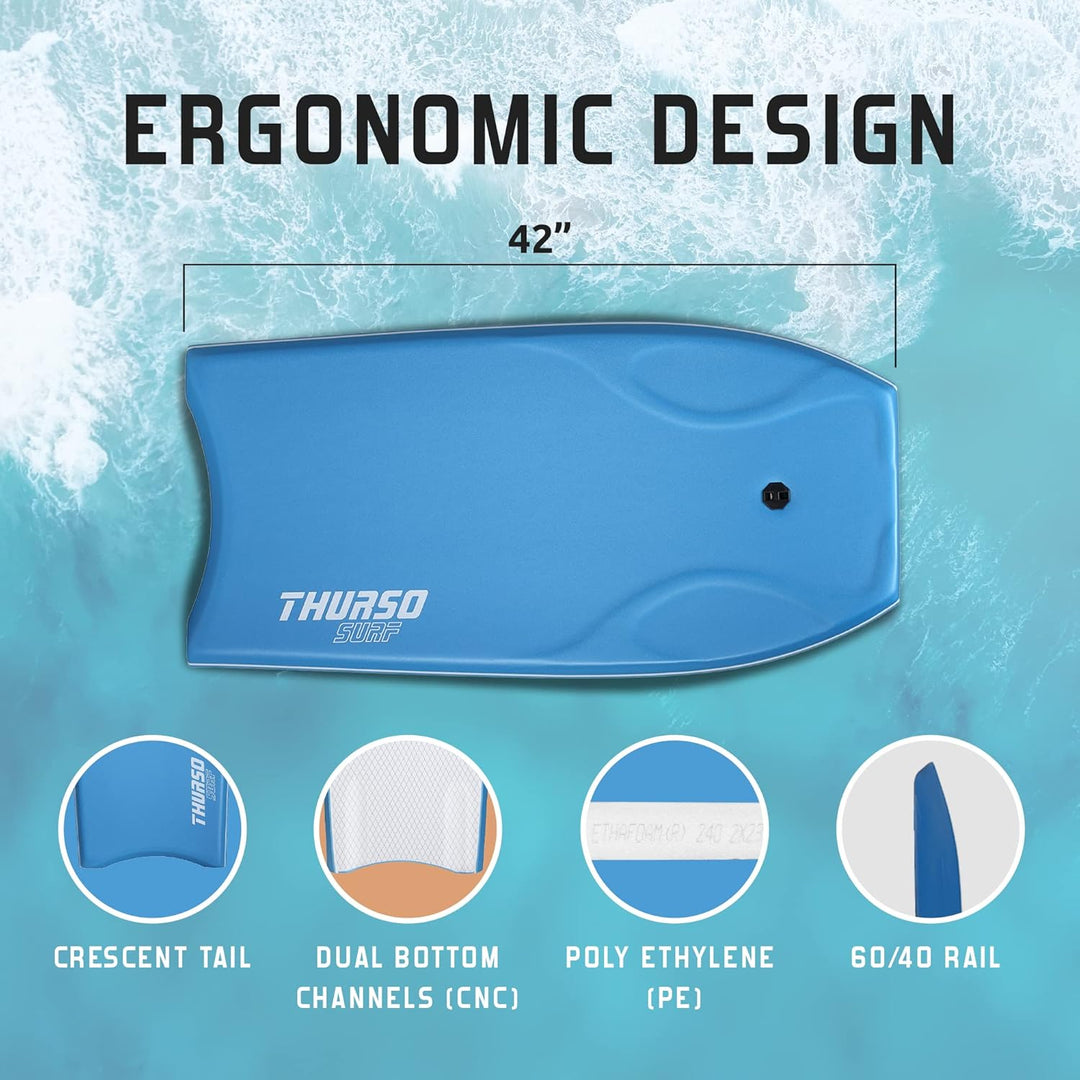 THURSO SURF 42 Zoll Bodyboard für Strand und Pool – Leichtes PE-Core mit IXPE-Deck, HDPE-Boden und F