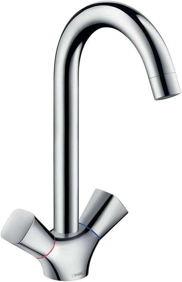 hansgrohe Logis 2-Griff Küchenarmatur, Komfort-Höhe 220mm mit Schwenkauslauf und abgerundeten Griffe