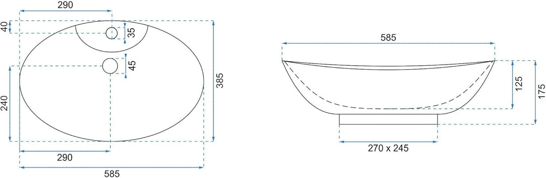 VBChome Waschbecken 59 x 39 cm Keramik Oval Waschtisch Handwaschbecken AUFSATZWASCHBECKEN WASCHSCHAL