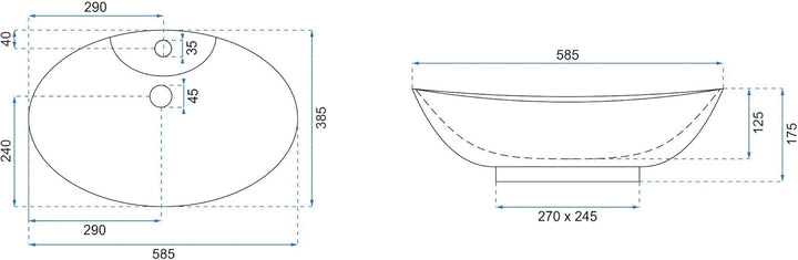 VBChome Waschbecken 59 x 39 cm Keramik Oval Waschtisch Handwaschbecken AUFSATZWASCHBECKEN WASCHSCHAL
