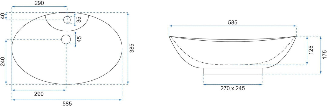 VBChome Waschbecken 59 x 39 cm Keramik Oval Waschtisch Handwaschbecken AUFSATZWASCHBECKEN WASCHSCHAL