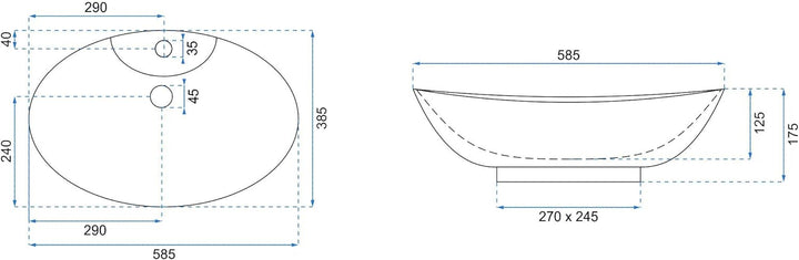 VBChome Waschbecken 59 x 39 cm Keramik Oval Waschtisch Handwaschbecken AUFSATZWASCHBECKEN WASCHSCHAL