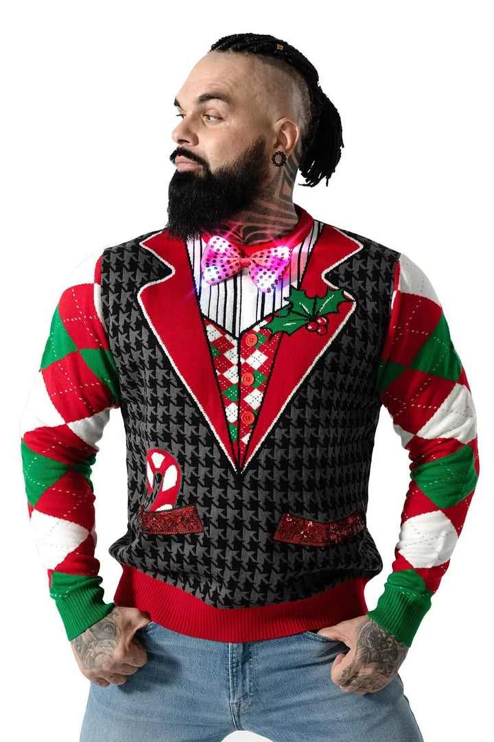 U LOOK UGLY TODAY Weihnachtspullover Herren Damen Unisex LED Licht Lustig Sweater Pulli Hässlich Xma
