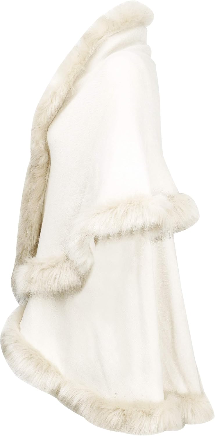 ZLYC Damen Winter Kunstpelz Poncho Strick Schal Stola Warm Cape Cardigan Weiss, Weiss