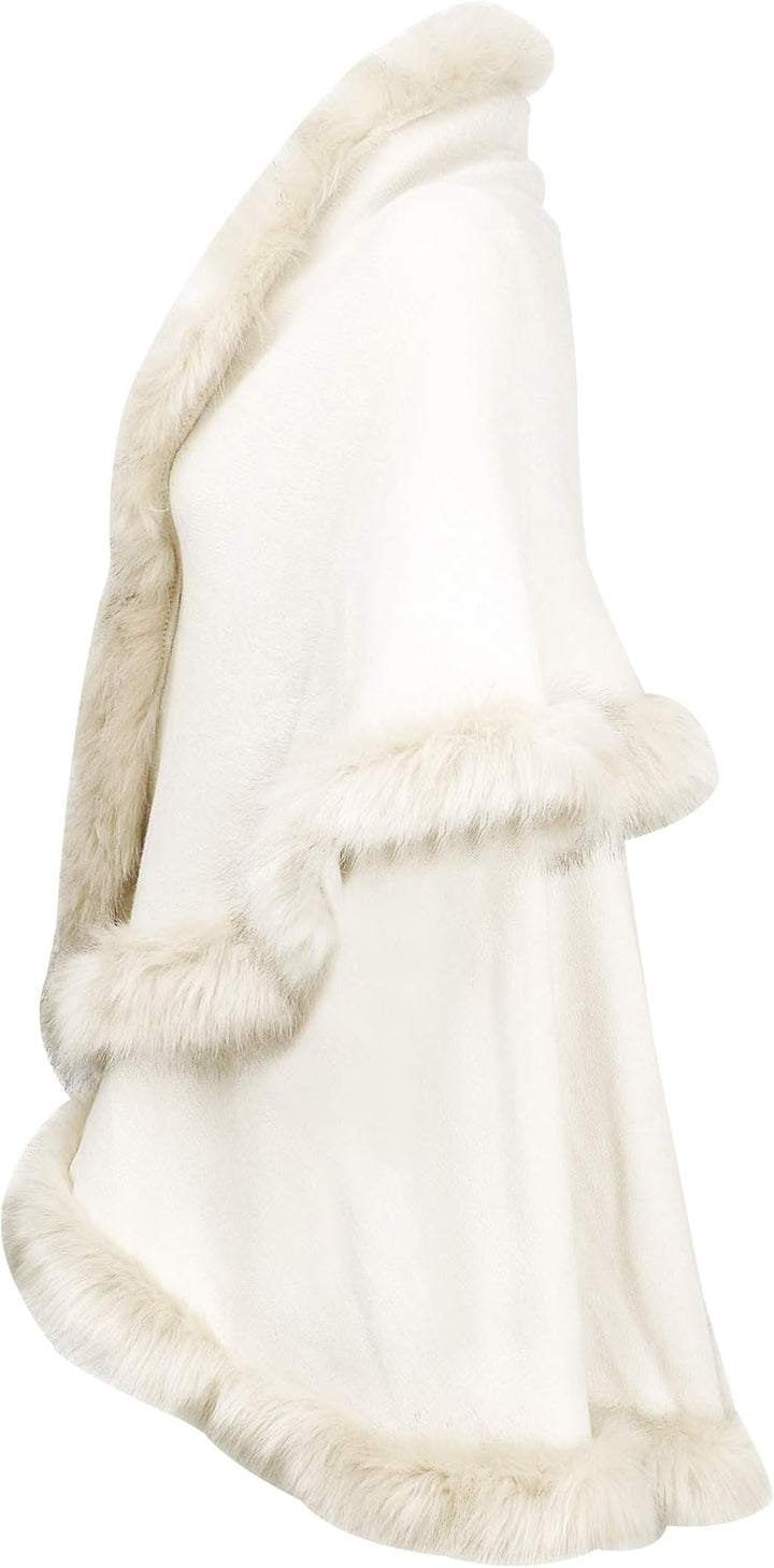 ZLYC Damen Winter Kunstpelz Poncho Strick Schal Stola Warm Cape Cardigan Weiss, Weiss