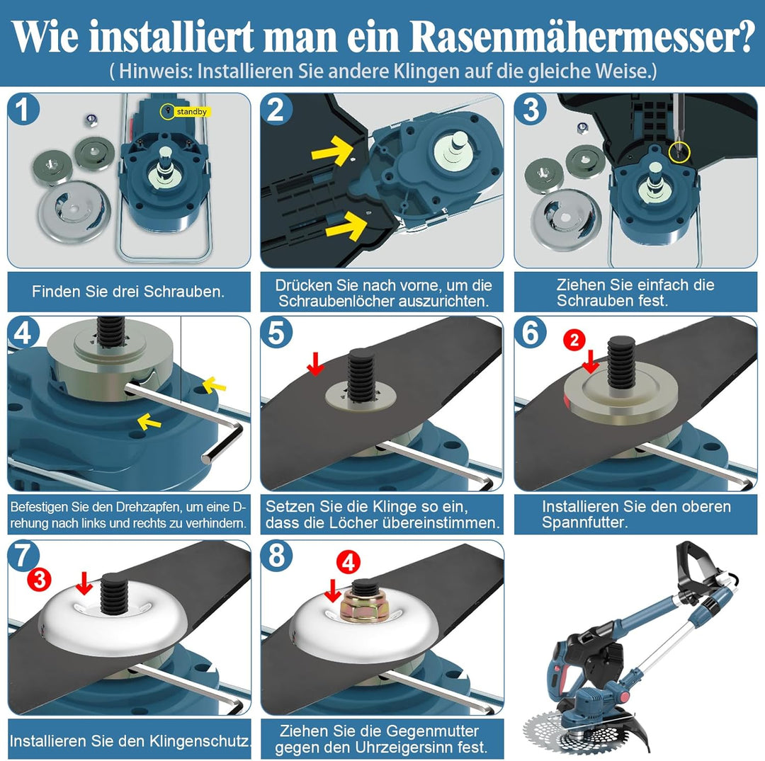 Rasentrimmer mit Akku, Akku Rasentrimmer für Makita-Akkus mit 5 Klingentypen und 2X4.0Ah Akku, 21V B