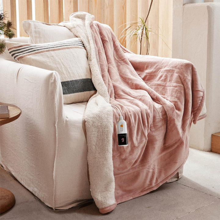 GOTCOZY Heizdecke 130x180 cm-Weicher seidiger Plüsch Wärmedecke Heizdecke 6 Heizstufen und 10 Stunde