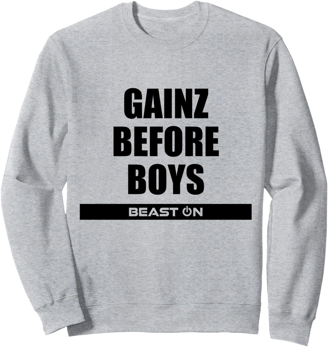 Gains Gainz before Boys Fitness Gym Motivation Sprüche Sweatshirt