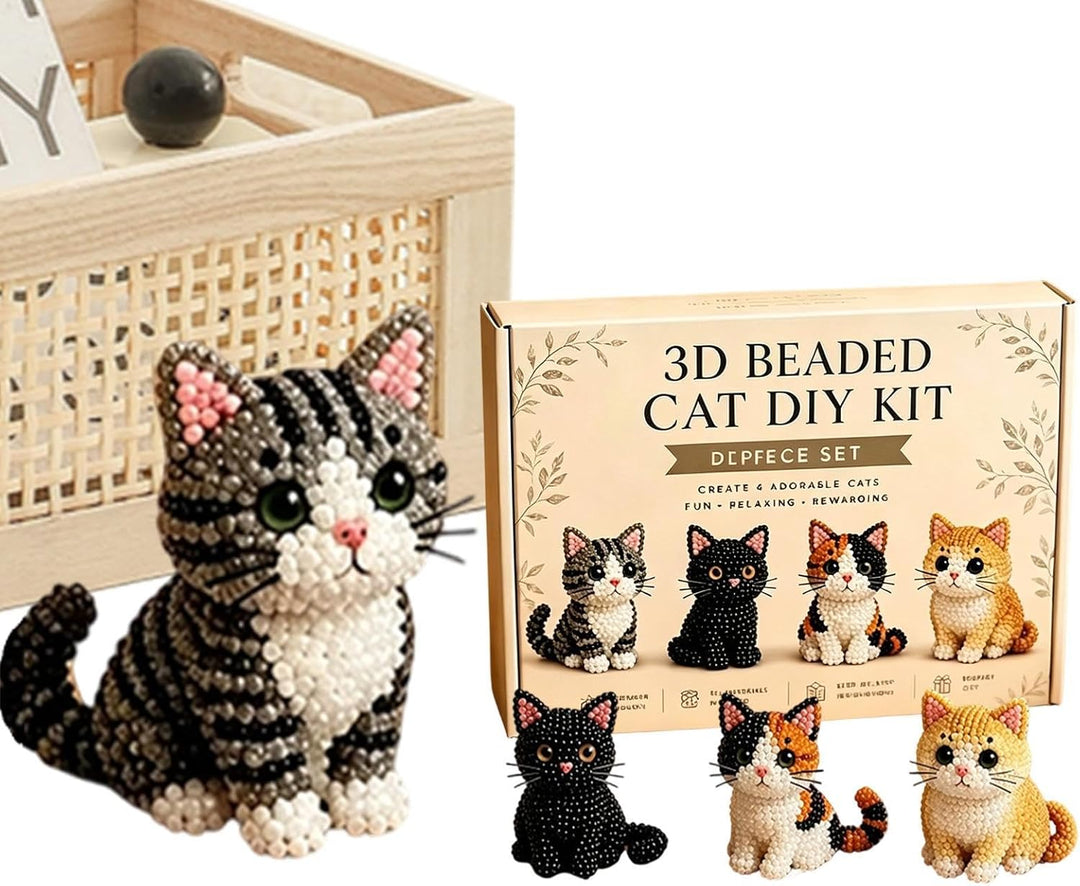 3D-Katzenperlen-Set, DIY-Tier-Perlen-Bündel, lustiges handgefertigtes Bastelprojekt mit einfachem Ba