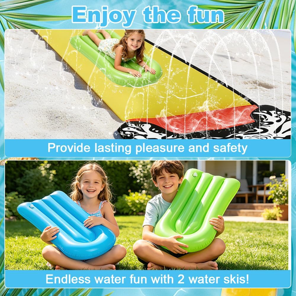 15.8 ft/480 Wasserrutsche Garten für Kinder, Wasserrutschmatte mit 2 Bodyboards, Rasenwasserrutschen
