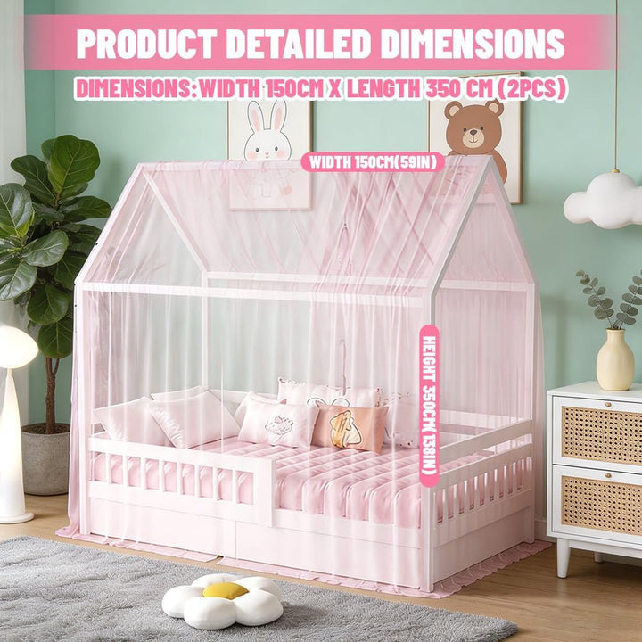 Hausbett Himmel Set, 2 Stück Hausbett Himmel für Kinderbett, 150 x 350 cm, Leichte Atmungsaktive Sto