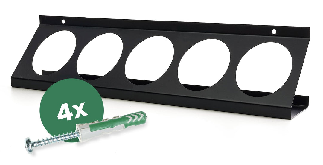 Spraydosenhalter für 5 Dosen - Metall Wandhalterung für Werkstatt - Schwarz Rostfrei - Spraydosenreg