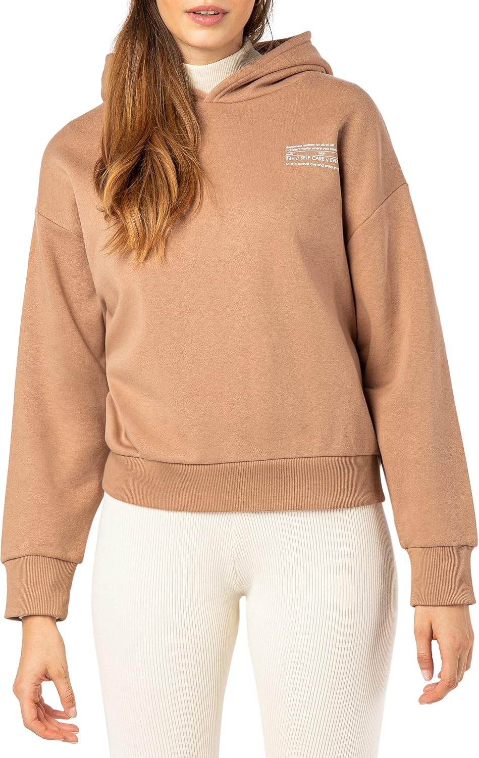 Sublevel Damen Basic Pullover Hoodie mit Mini-Print XL Brown, XL Brown
