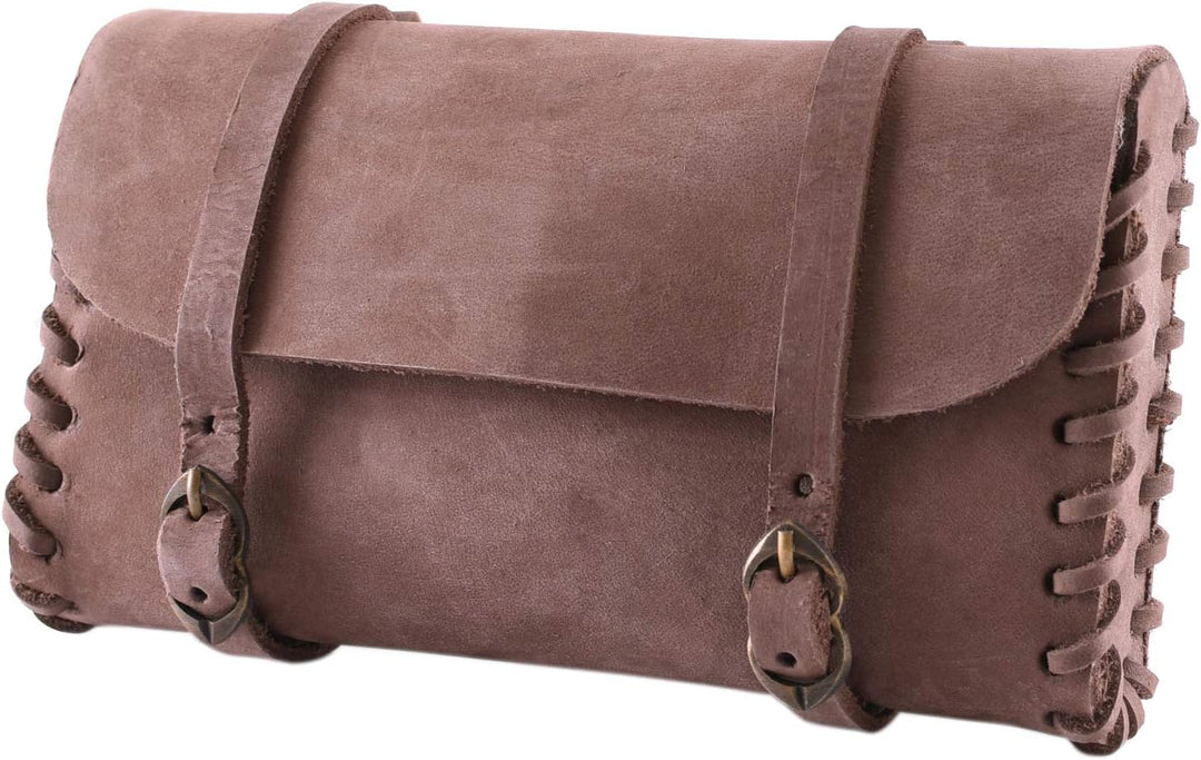 Ulfberth Ledertasche mit Zwei Schnallen, mittelbraun - Mittelalter - Wikinger - LARP