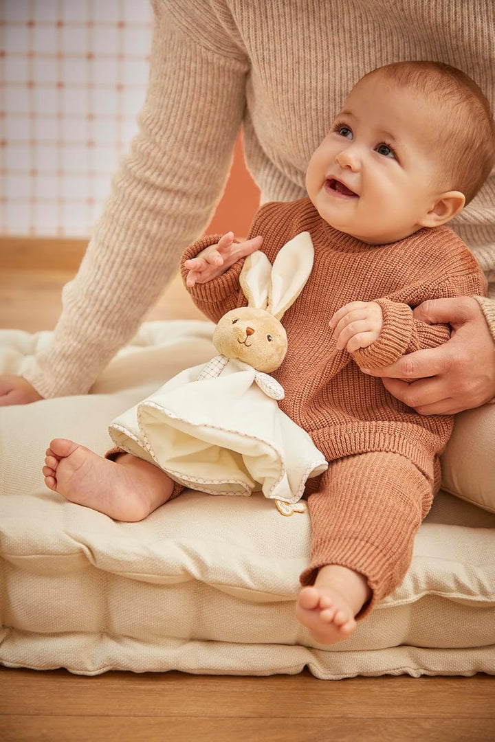 KALOO - Rundes Schmusetuch in Hasenform - Creme - Vichy-Stil - Grösse 24 cm - Weiches und Flauschige