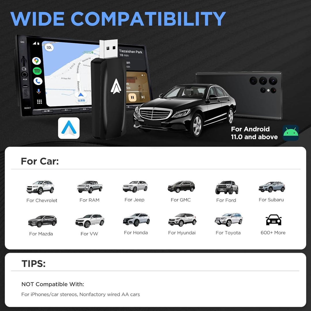 MSXTTLY Android Auto Wireless Adapter 2023, Upgrade Wired AA zu Wireless Android Auto. Kleiner Stick